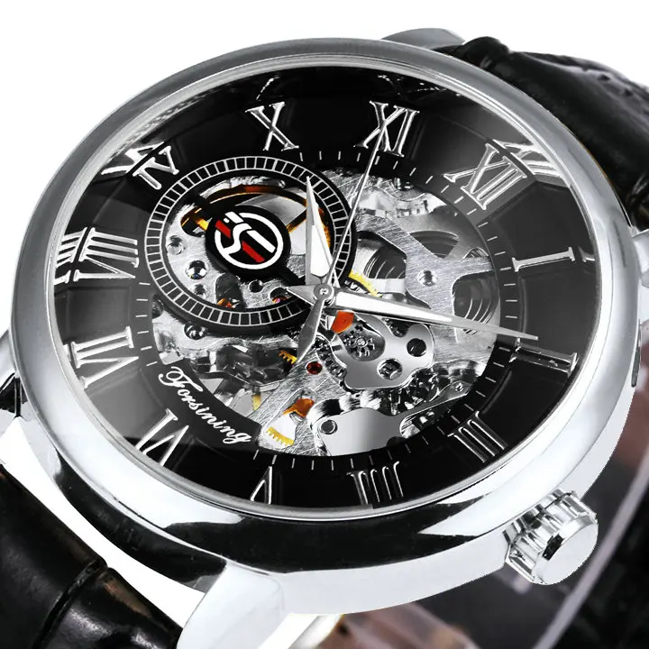 FORSINING Skeleton Watch Mechanical Watches Mens Top Brand Luxury Male Wristwatch Leather Strap часы мужские спортивные