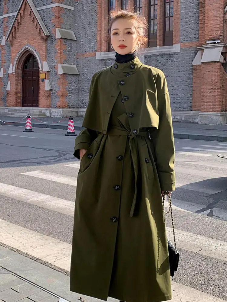 Army Green Trench Coat Women Autumn Winter Coat