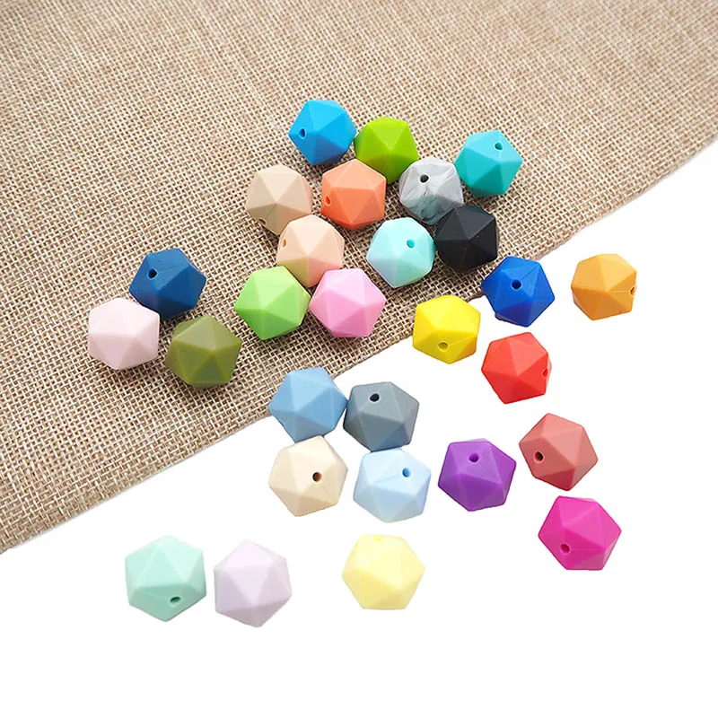 Mixed Chenkai, 100 шт., 17 мм, силиконовый икосаэдр, прорезыватель, бусины, Геометрическая бусина для детей, сделай сам, прорезыватель, ожерелье или браслет, аксессуары - Цвет: Mixed