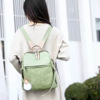 

2020 new women's backpack large capacity fashion ladies backpack double zipper solid color anti-theft backpack