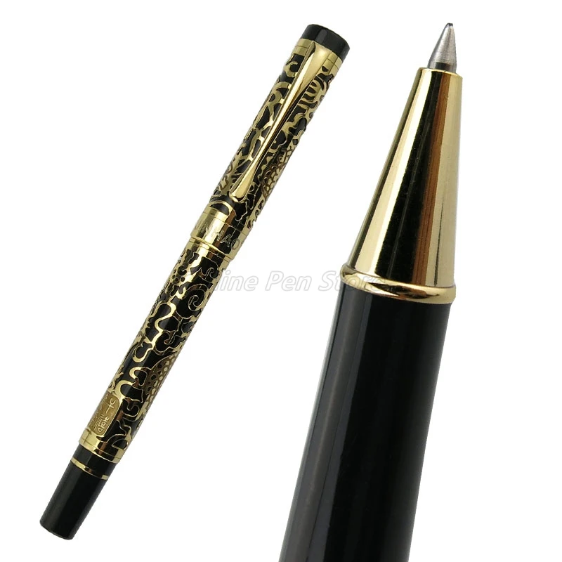 Jinhao 5000 Metal Dragon Texture Carving Black Barrel Gold Trim Roller Ball Pen Professional Office Stationery Writing Accessory jinhao x450 matte black metal roller ball pen with gold clip school office stationery brand men writing ball pens gift a2