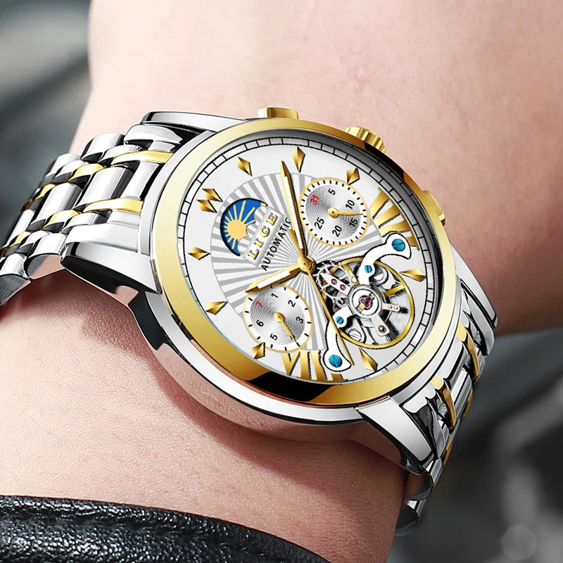 Lige Mens Watches Top Luxury Brand Fashion Tourbillon Automatic Mechanical Watch Men Waterproo-5