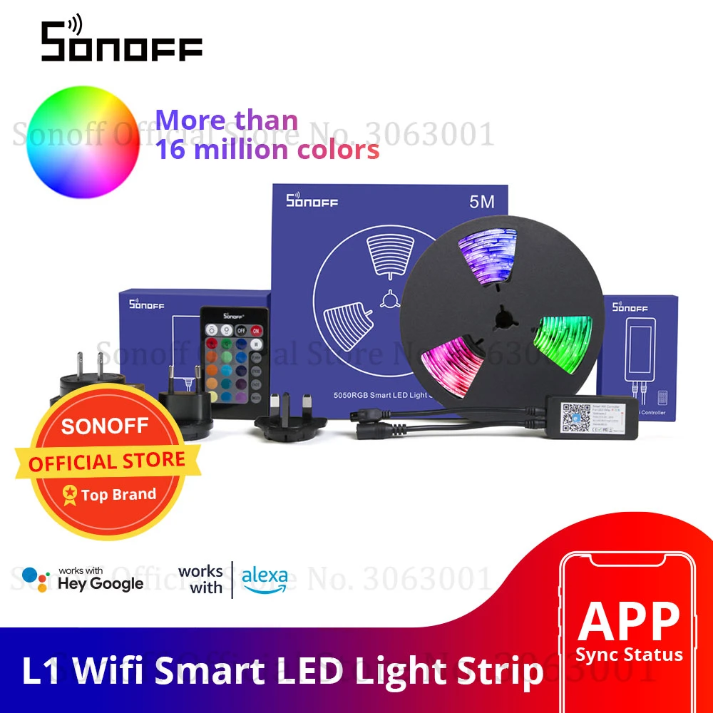 Sonoff L1 Smart Led Light Strip Dimmable Waterproof Wifi Flexible Rgb Strip  Lights Work With Alexa Google Home, Dance With Music - Smart Remote Control  - AliExpress