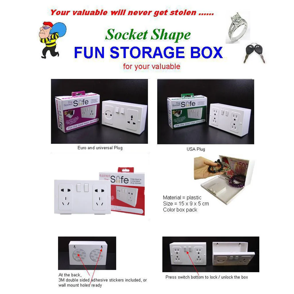 Smart Safe Secret Storage Box Looks Like A Power Socket organizer case Safety Socket Outlet Board Container