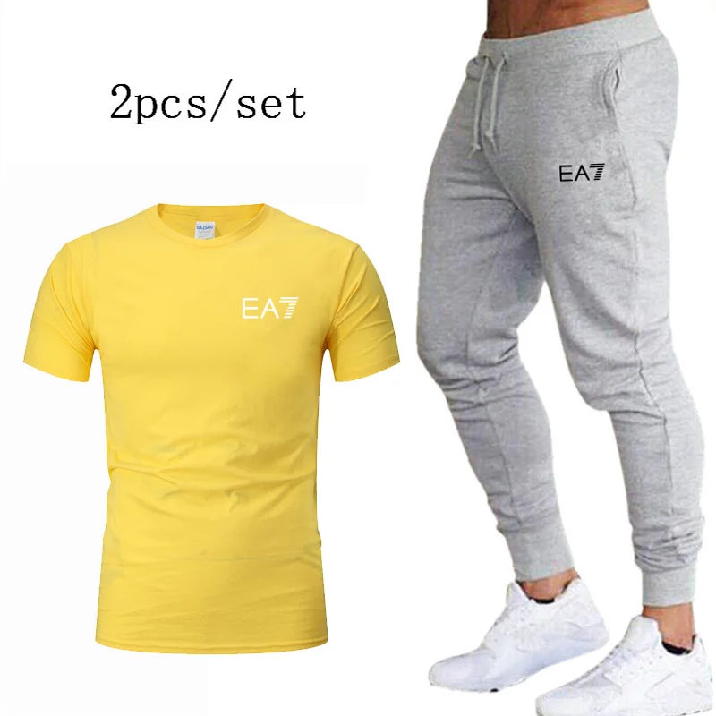 Мужские штаны+ футболка для бега, спортивные комплекты, толстовка, спортивные штаны, штаны для спортзала, фитнеса, бодибилдинга, пробежки, тренировочные костюмы - Цвет: Photo Color