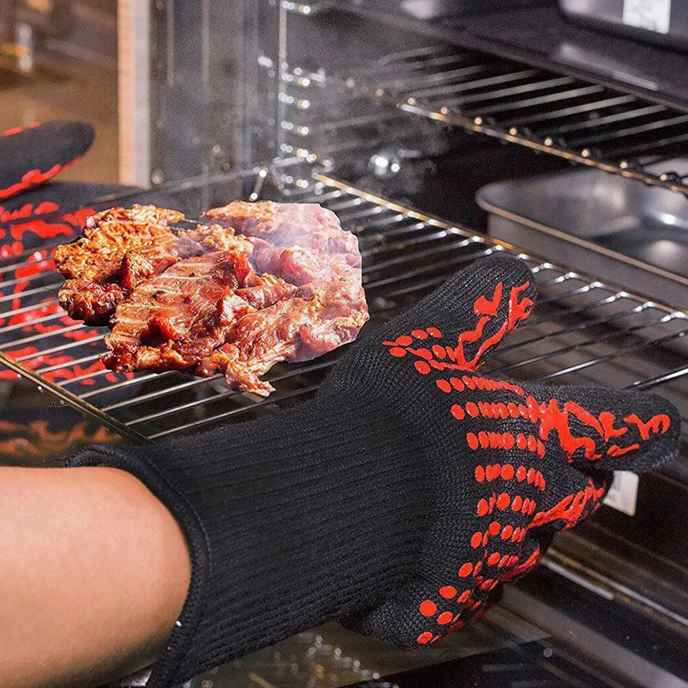 Перчатки для барбекю для выпечки Прихватки перчатки, устойчивые к высокой температуре с защитой от ожогов 800 степень изоляции барбекю гриль перчатки инструмент для барбекю