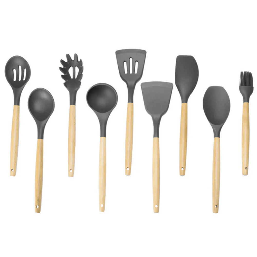 

9PCS Silicone Cooking Utensils Set Non-Stick Spatula Shovel Wooden Handle Cooking Tools Set With Storage Box Kitchen Tools Set