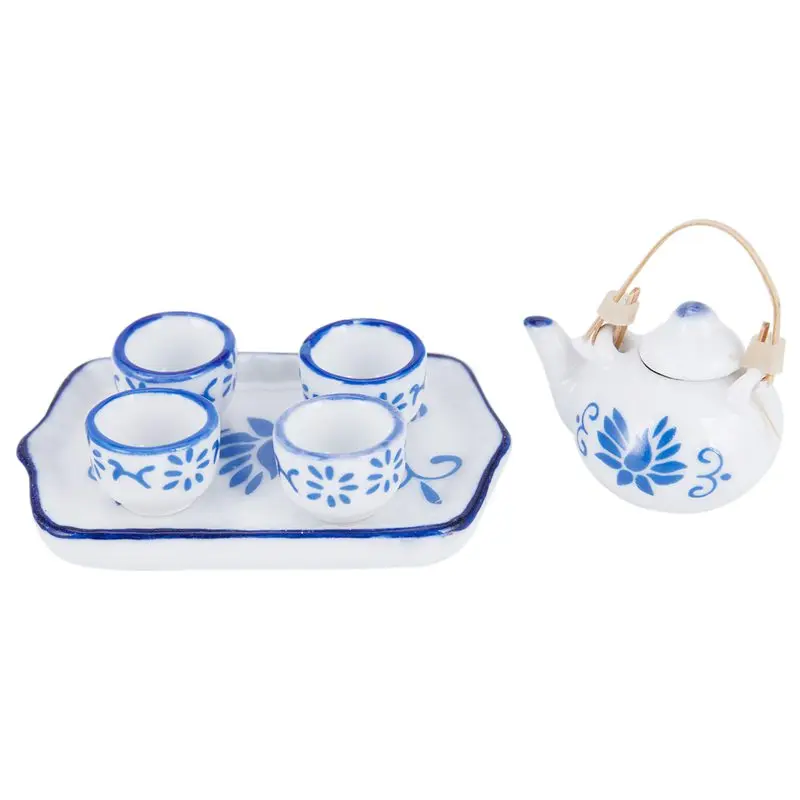 

Dollhouse Miniature Porcelain White and Blue Kung Fu Tea Set (Color: White)