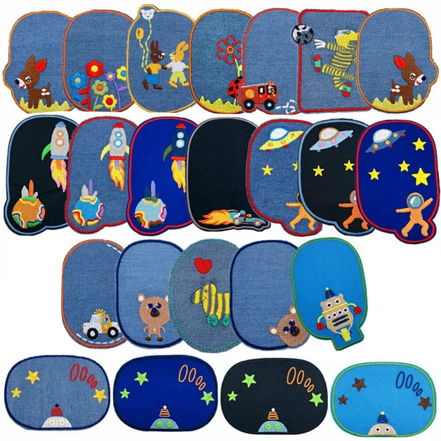 5Pcs/lot Sewing Repair Elbow Knee Patches Iron On Patches For Clothing Jeans  Stripes Stickers Cartoon Embroidered Badges