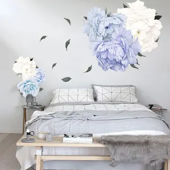 

40X60cm Blue Pink Peony Flower Wall Stickers Romantic Flowers Home Decor for Bedroom Living Room DIY Art Decoration Wall Decals