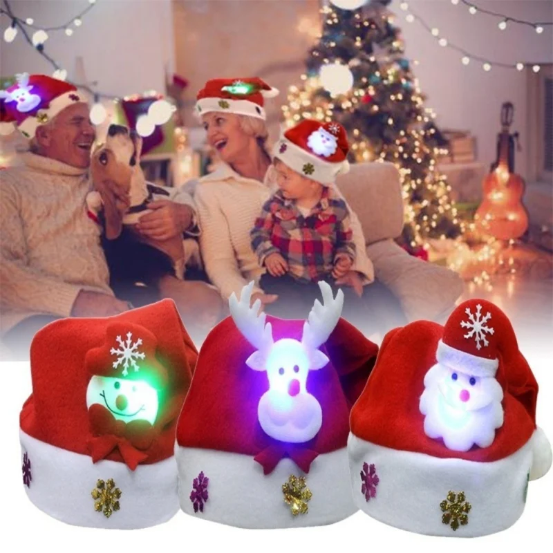 Светодиодный светильник рождественские шапки Санта-Клауса детские шапки для женщин мужчин мальчиков девочек кепки Orna мужские ts украшения для Рождественский реквизит для вечеринок