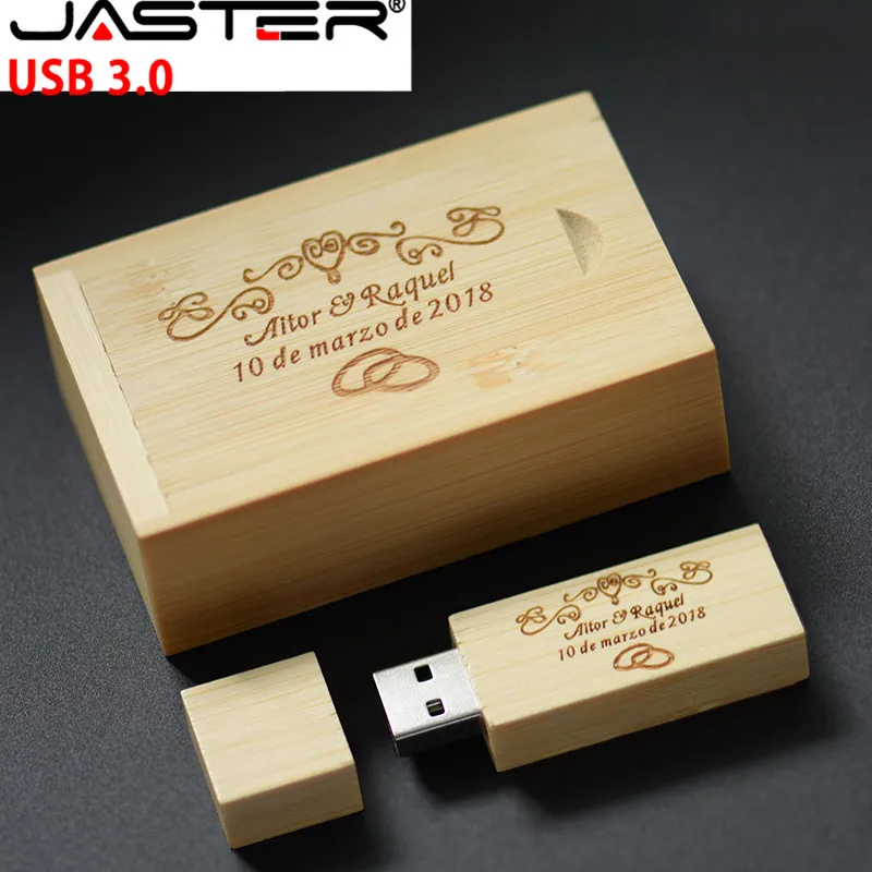 

JASTER USB 3.0 (over 10 PCS free LOGO) Wooden bamboo+box USB flash drive pendrive 8GB 16GB 32GB memory card USB creativo gift