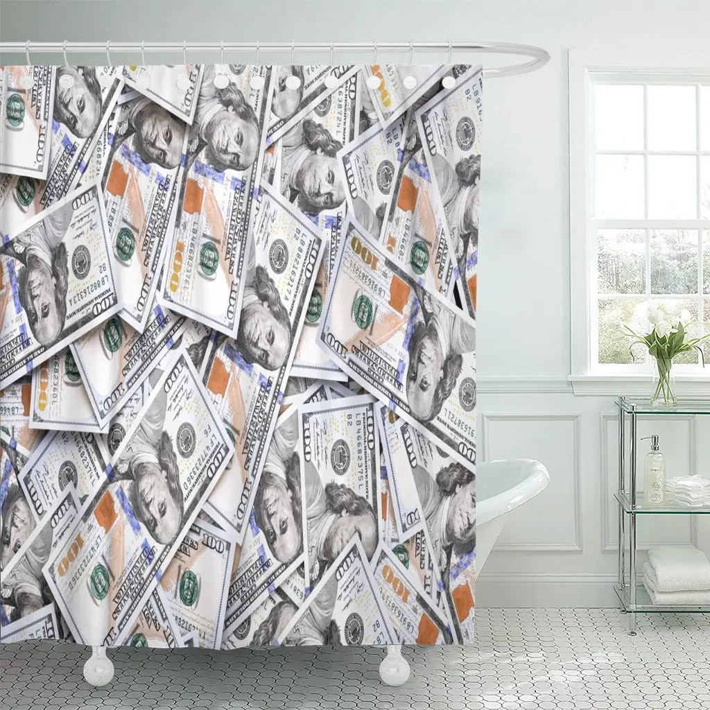 Green 100 Pile of One Hundred Us Dollars Banknotes Cash Bills with High Resolution Abundance American Shower Curtains Waterproof | Дом и сад