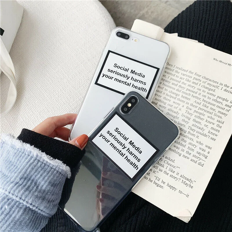

2019 Wholesale Soft Clear Phone Case Cover Social Media Seriously Harms Your Mental Health for iPhone H-best