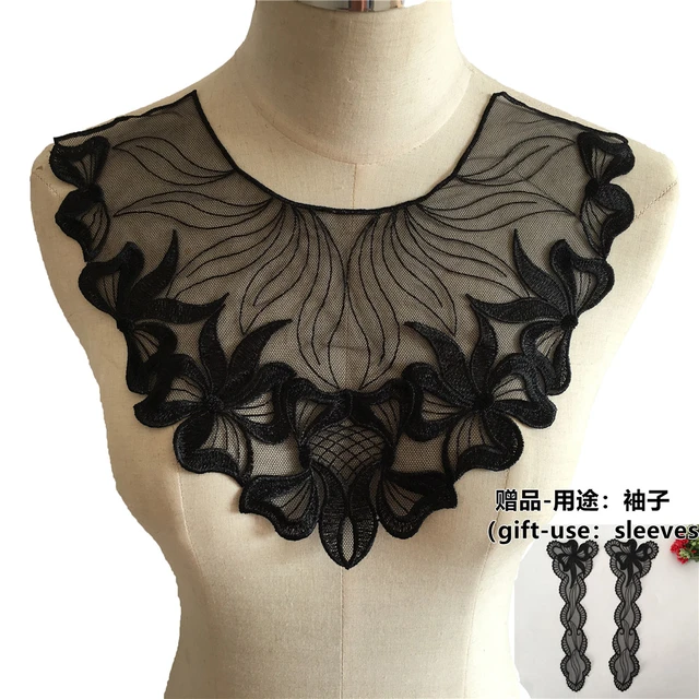 Fashion style Embroidery Black Applique Lace Collar Sewing Lace Fabric DIY  Neckline Dresses Accessories Supplies A pair of sale - AliExpress