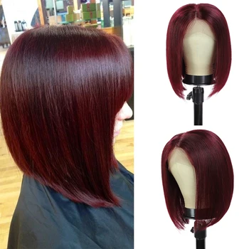 

99J Burgundy Color Straight Bob Lace Front Wig Brazilian Remy 13X4 Lace Frontal Wigs Ombre Color Human Hair Lace Wigs EUPHORIA