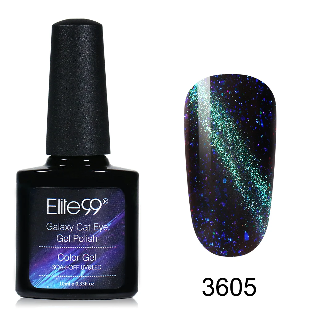 Elite99 10ml Nail Art Galaxy Cat Eye Gel Polish Glitter Nail Cat Eye Gel Nail Polish Soak Off Magnet Stick Black Base Needed - Color: 3605