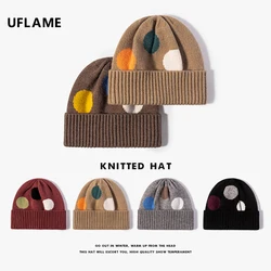 UFLAME Designer Wool Winter Knitted Cap Geometric Print Beanies for Women Men Warm Skullies Beanies Couple Acne Hats Wholesale
