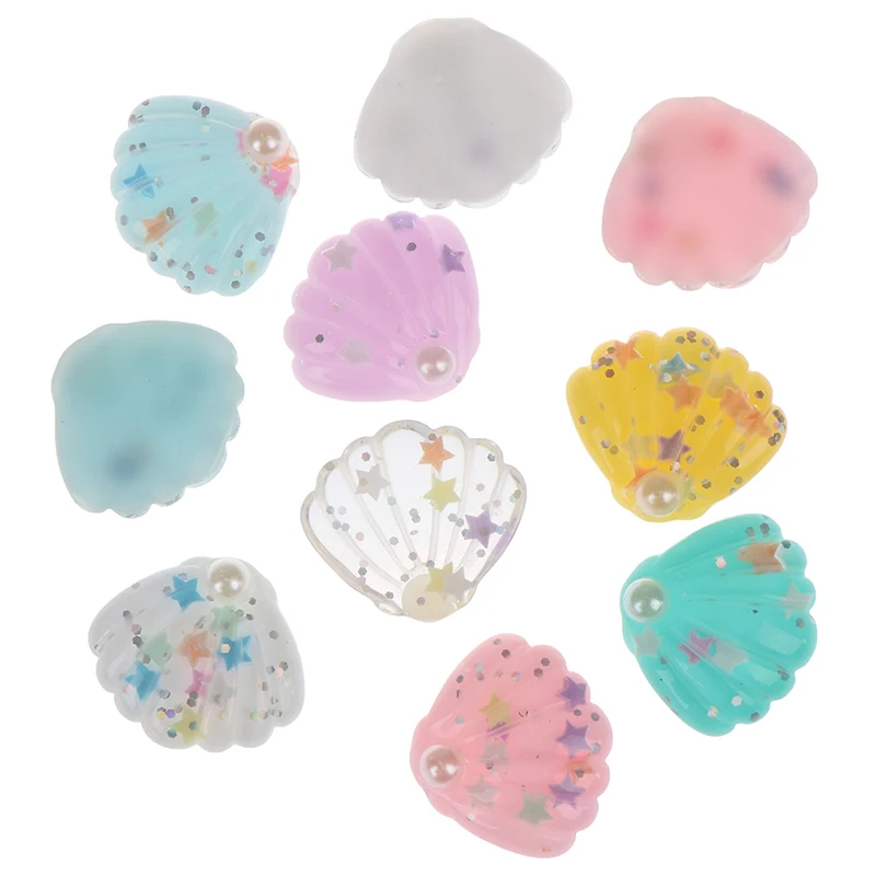 10pcs/lot 25*28mm DIY Shiny Resin ABS Pearl Seashell Flat Back Cabochon DIY Phone/Craft Scrapbooking Decoration