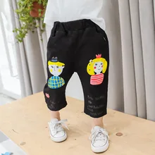 Лето ; стиль; корейский стиль; для мужчин и женщин; Детские повседневные брюки с принцем и принцессой Детские Капри с рисунком