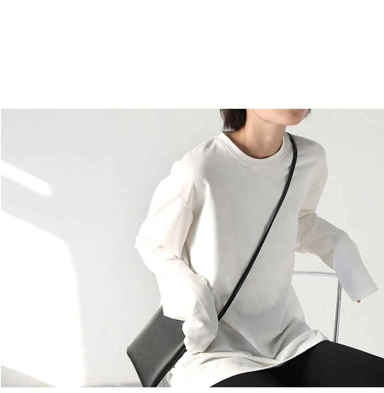 Crewneck Bottomed T-Shirt white  Spring Autumn Women's Solid Color Loose Long Sleeve T-shirts Round O-neck Basic Top Bottoming Shirt Casual Tshirt Tees Plus size Tops for Woman