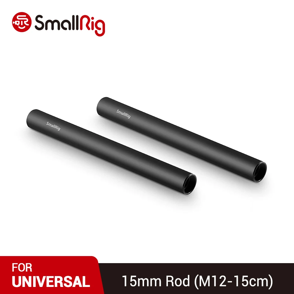 SmallRig 2pcs Camera 15mm Rail Rod Black Aluminum Alloy Rod(M12-15cm) 6inch 1050