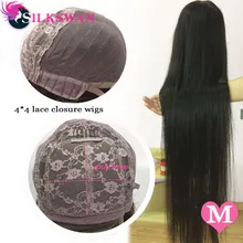 Silkswan бразильские волосы 4X4 кружева закрытие парик из натуральных Цвет 8-26 дюймов Пряди человеческих волос парики для волос с детскими волосами для Для женщин 130