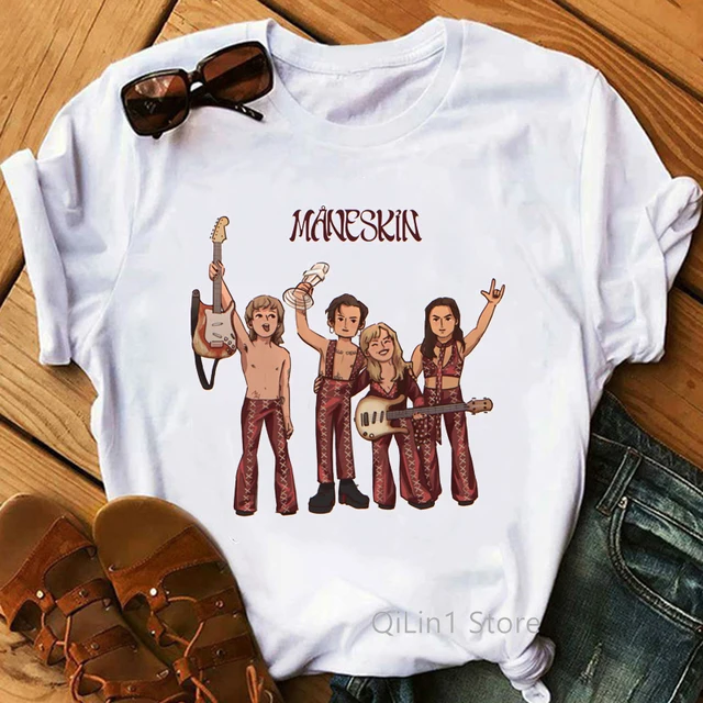 MåNeskin Women'S T-Shirts Maneskin Rock Band  Graphic Print Tshirt Femme Zitti E Buoni Damiano David T Shirt Female Streetwear J0070154
