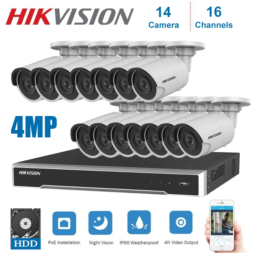 

4K Network Hikvision 16Channels POE NVR Video Surveillance with 14pcs IP Camera Security Night Vision CCTV Security System Kits