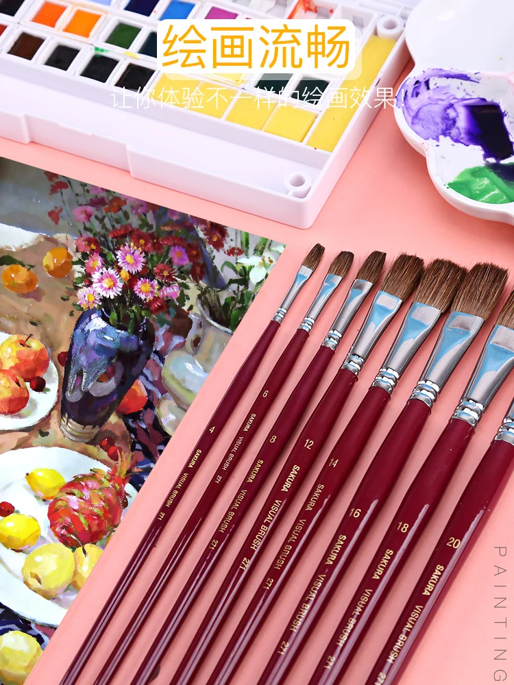 1 шт. японская кисть для акварели из конского волоса сакуры круглая/Плоская специальная гуашь акриловая масляная краска студенческие товары для рукоделия