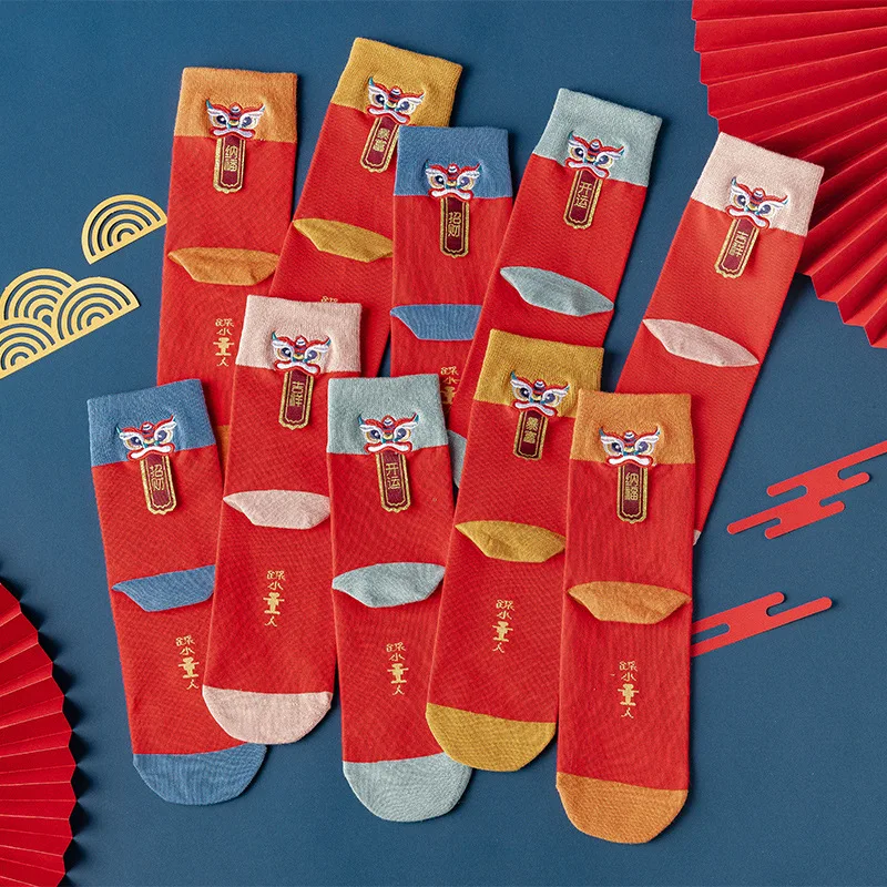 New Year Chinese cotton socks women men's red lucky funny socks ankle printing stockings new year home furnishing