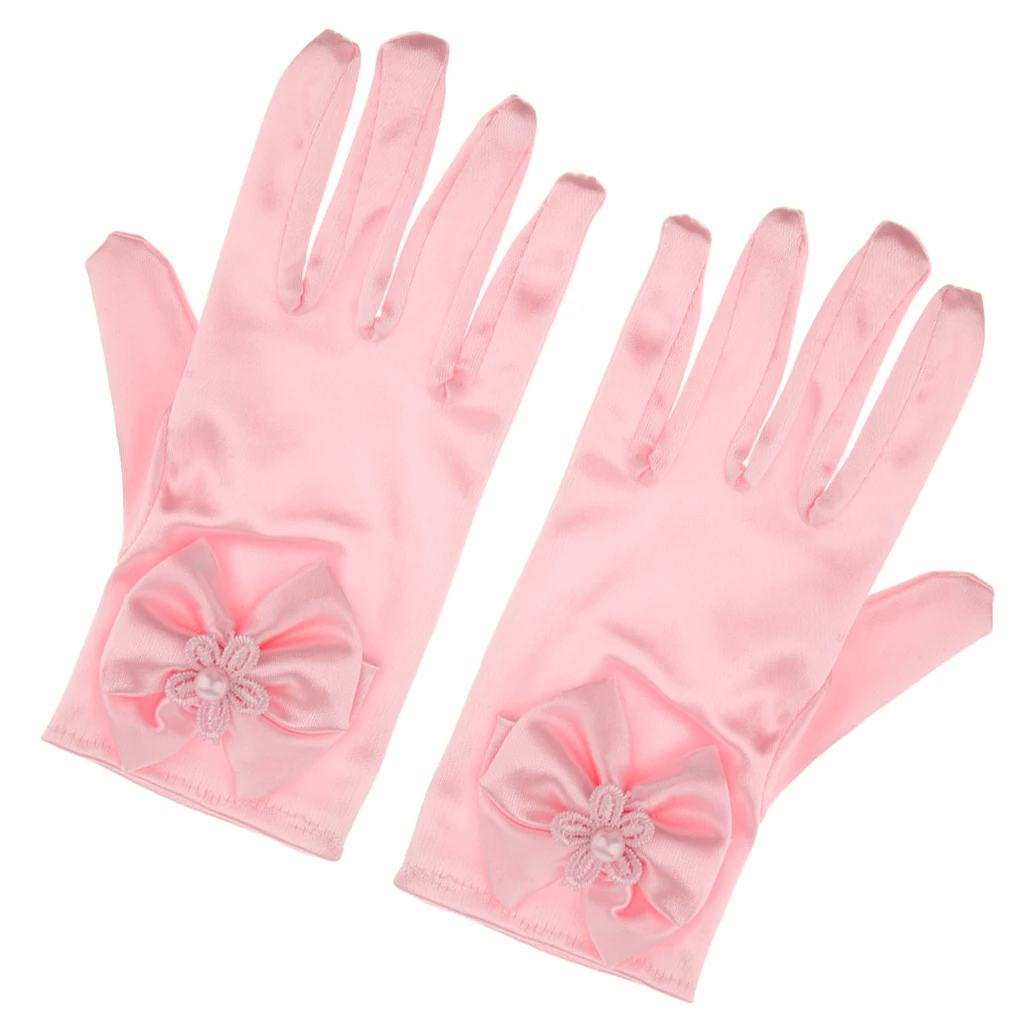 Pink Детские атласные Короткие перчатки; детское платье с цветочным узором для девочек; перчатки; подарок для детей - Цвет: Pink