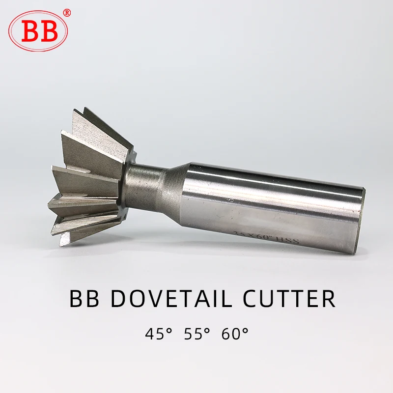 BB Dovetail 커터 HSS 45 55 60도 Dovetail 슬롯 엔드 밀 고속 강철 금속 절단 도구 8mm 16mm 25mm