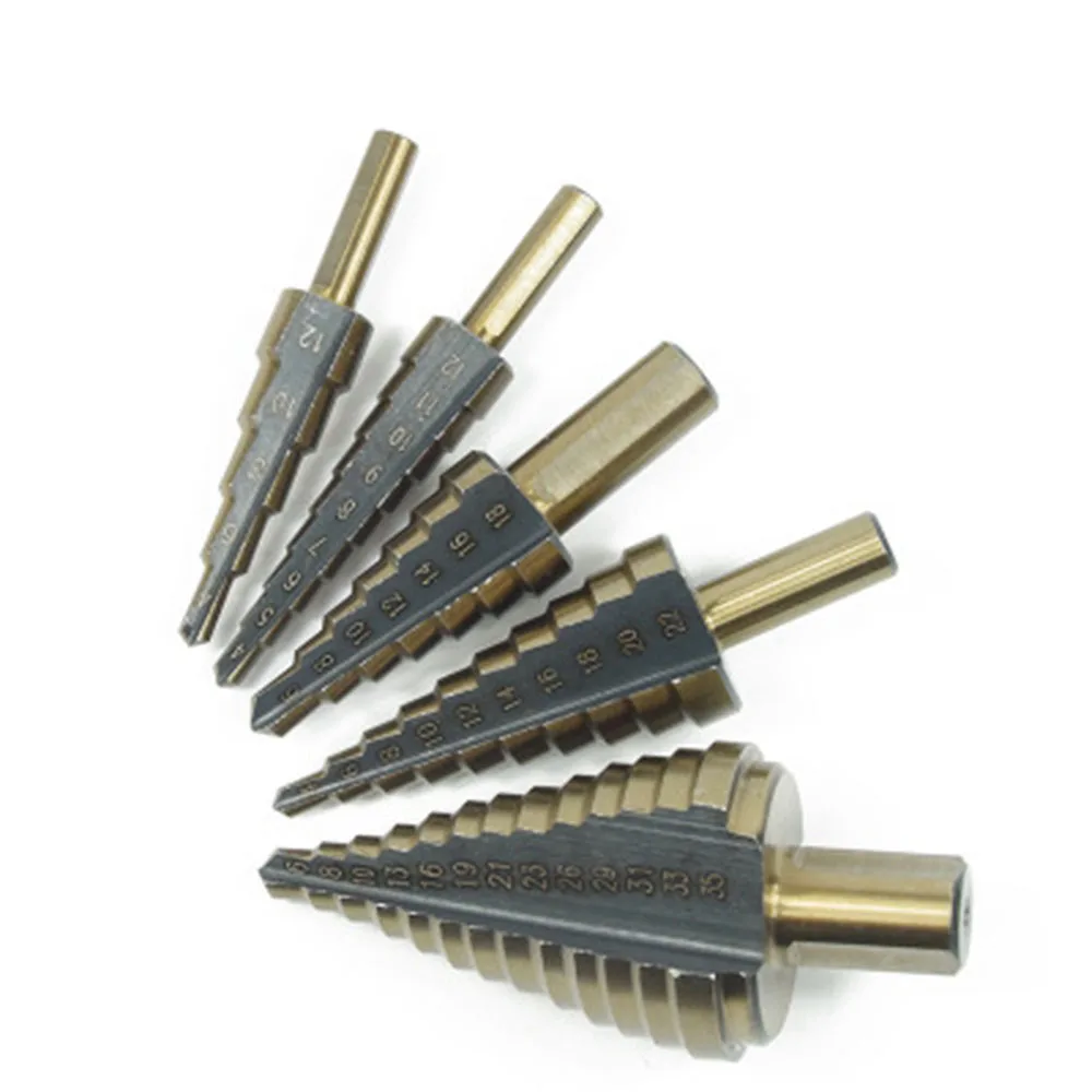 

5-35/6-60/6-35/6-65/10-45/Inch 5pcs mm HSS Titanium Coated Step Drill Bit for Metal Wood ing Hole Cutter Cone