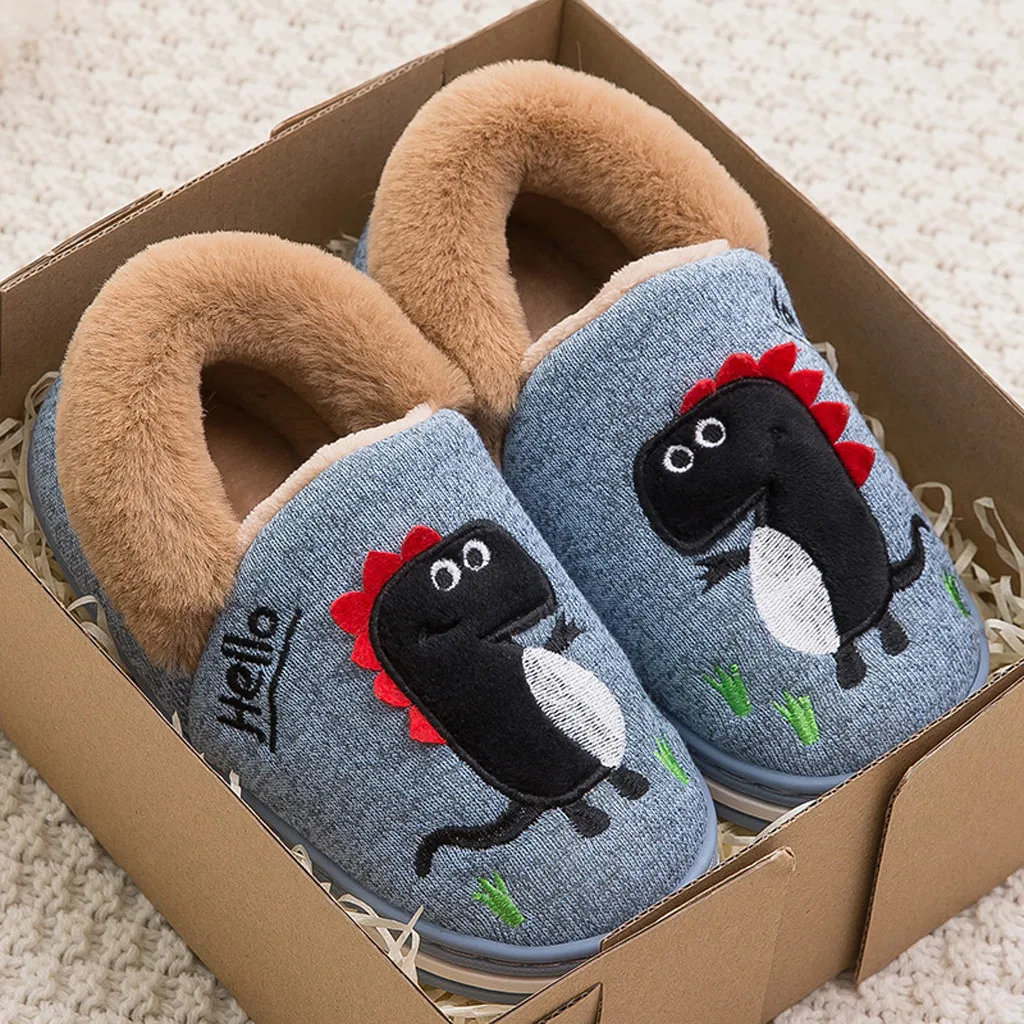 Children Kids Baby Girls Boys Indoor Dinosaur Cartoon Flock Plush Winter Warm Casual Shoes kids shoes Sapato Infantil pantuflas
