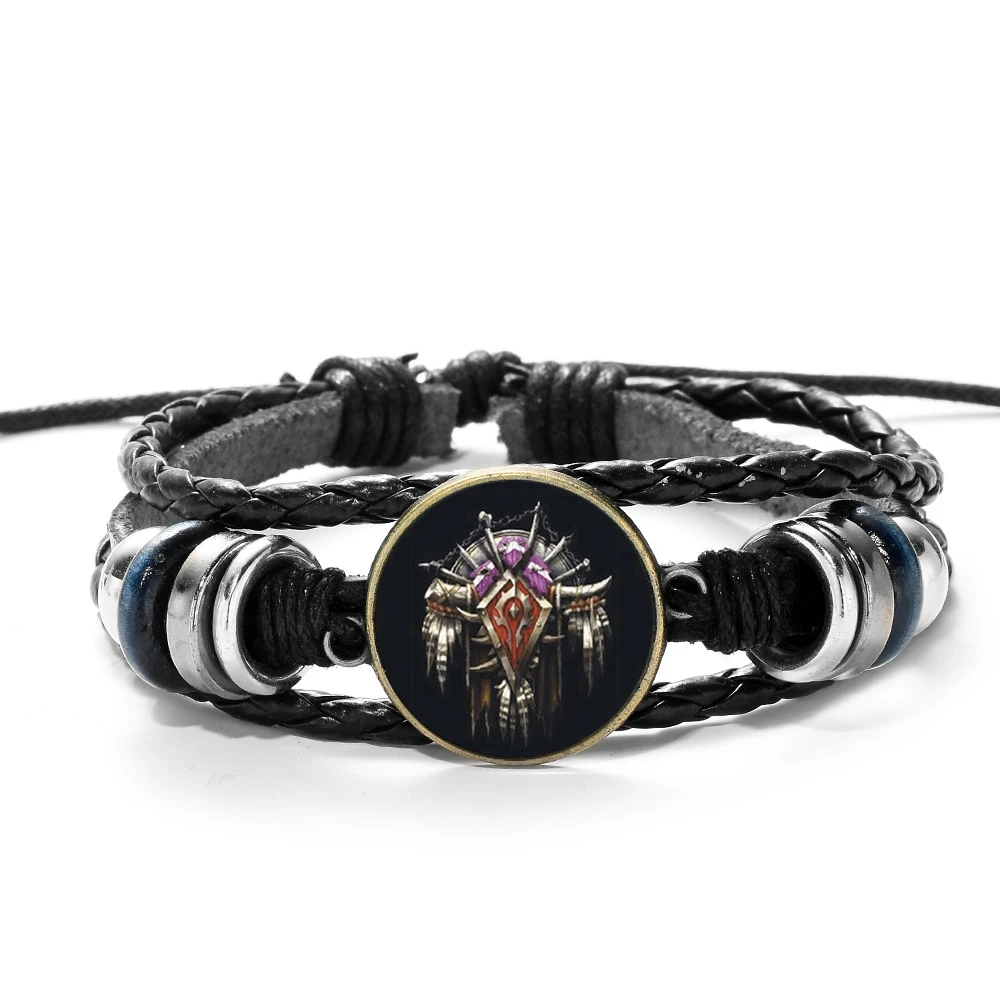 SONGDA Hot! Game World of Warcraft Leather Bracelet WOW Alliance Horde Banner Flag Symbol Charm Black Leather Bracelet Club Gift - Окраска металла: Style 2