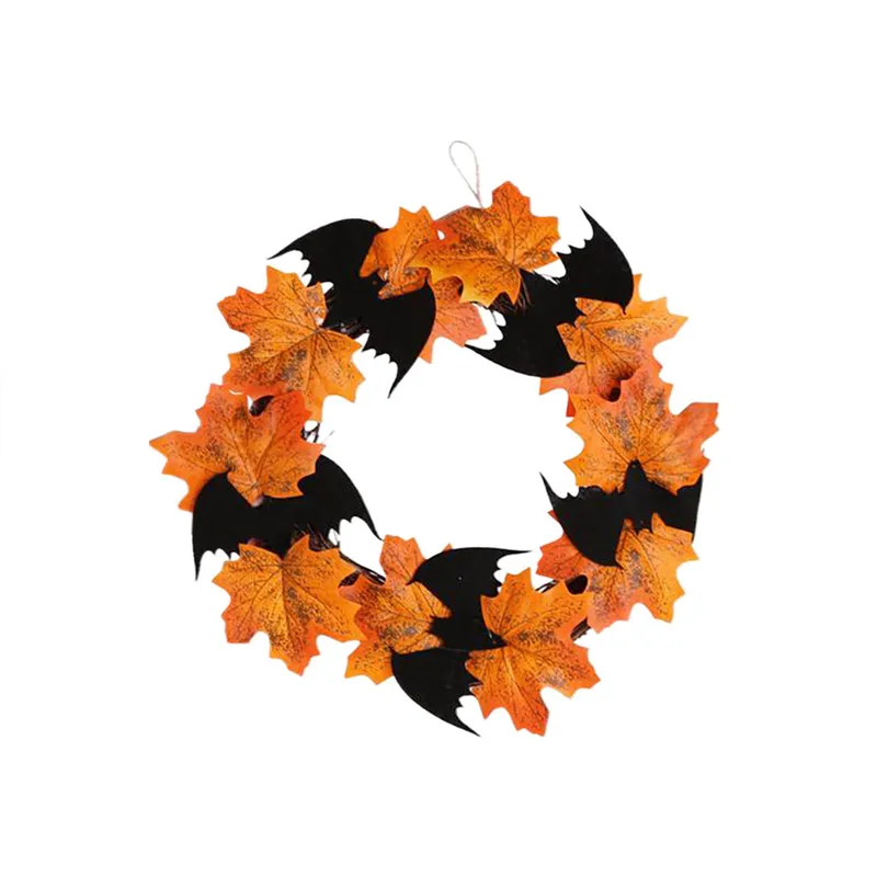 

Maple Leaf Bat Wreath Halloween Rattan Wall Door Hanging Pendant Wall Decoration for Home Door Window Pendant Ornament 0731#