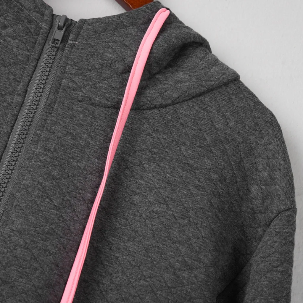 Теплые женские свитшоты с длинным рукавом, на молнии и карманом, женские блузки, простой пуловер с капюшоном, топы, простые футболки, пальто