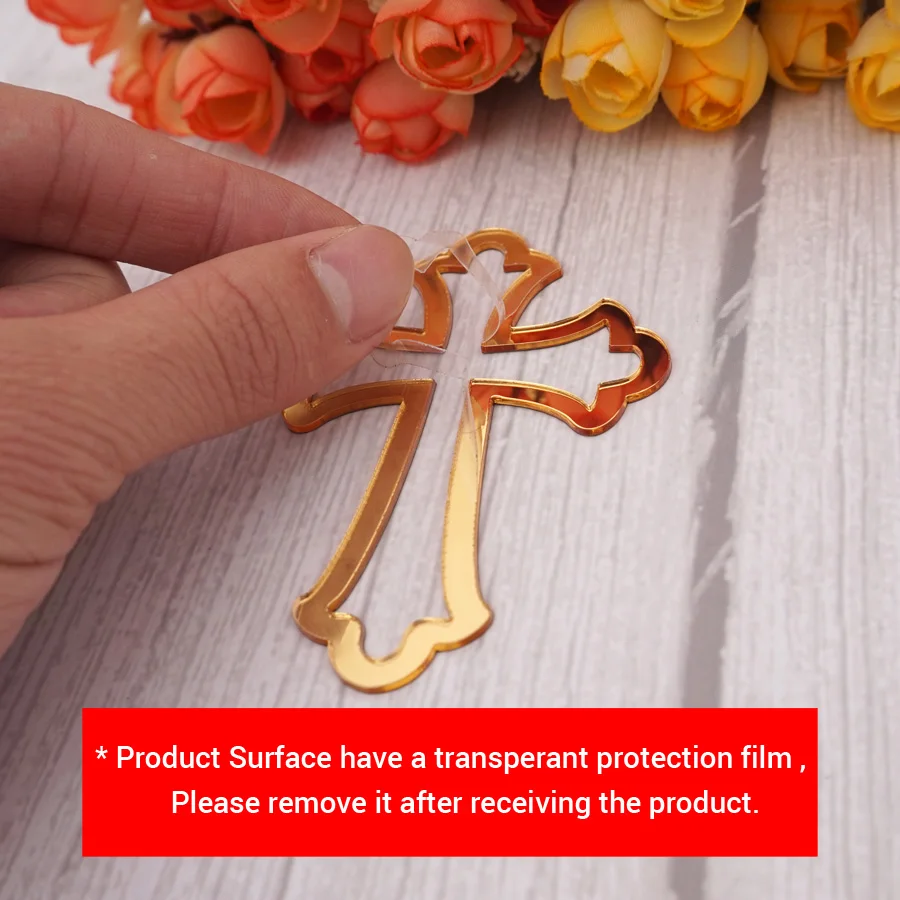50 teile/los 8 cm/5 cm/3 cm Höhe Aushöhlen Schneiden Verspiegelte Kreuz Form Acryl Aufkleber DIY Taufe hause Dekoration – Detail 1