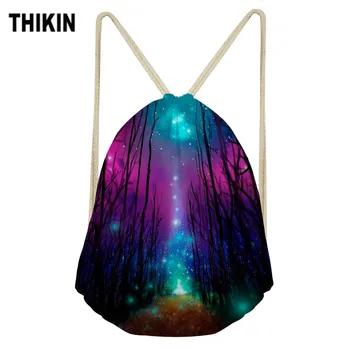 

THIKIN Pretty Colorful Aurora at Night and Galaxy Pattern Print Drawstring Bag Children Backpacks for Teenager Boys Bags Daily