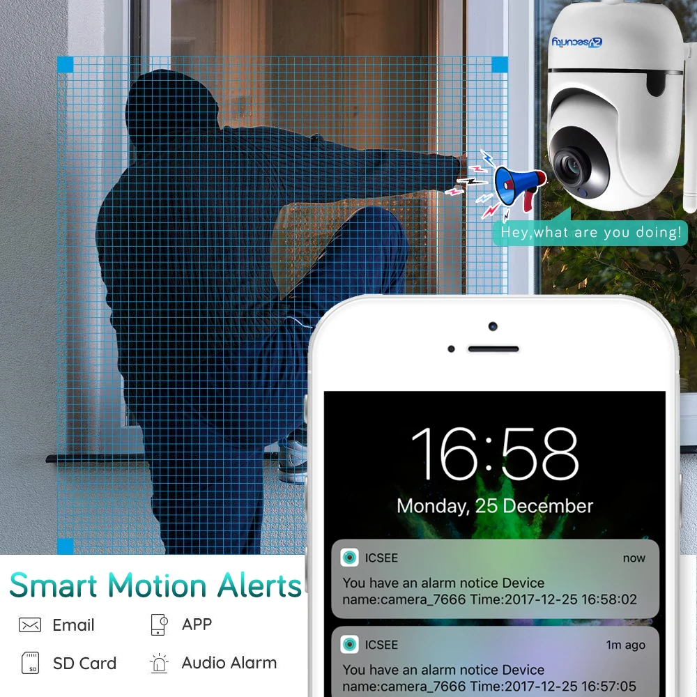  1080P Wifi Camera Auto Tracking Smart Wireless Home Security Camera iCSee Audio Alarm PTZ CCTV Vide - 4.00019E+12