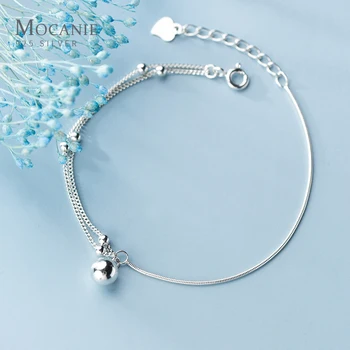 

Mocanie Real 925 Sterling Silver Simple Little Balls Beads Double Layer Snake Bone Chain Bracelet Anklet for Women Fine Jewelry