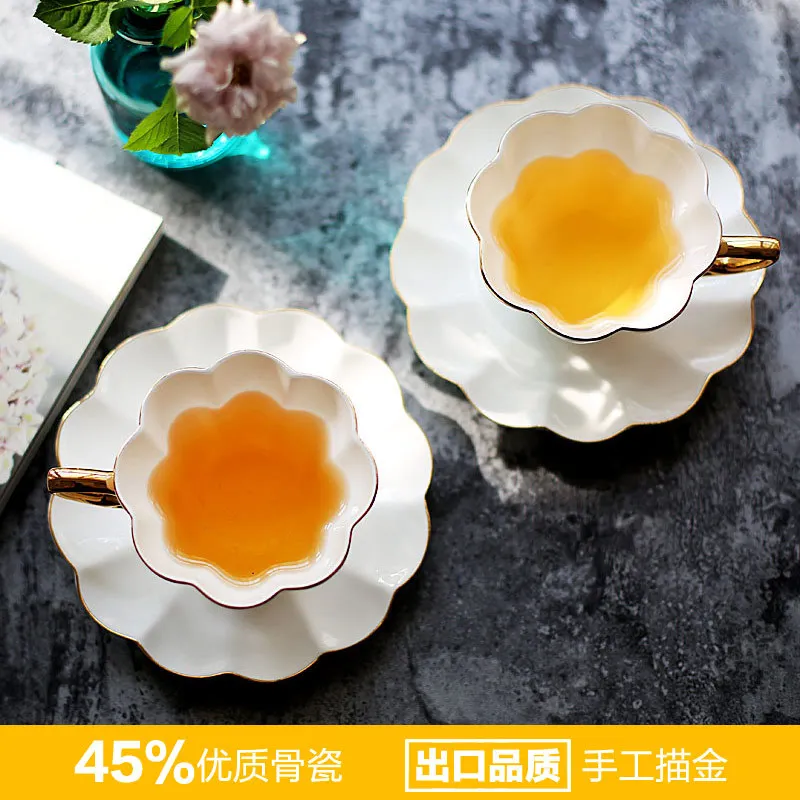 

High-grade gold ceramic flower tea cup afternoon tea set English red tea cup coffee cup dish set European
