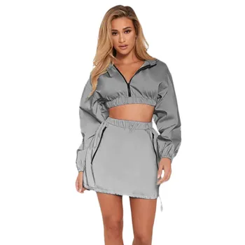 

Tracksuit Women Fashion Women's Two Piece Set Sexy Solid Long Sleeve Hooded Pullover T-Shirt Skirt Sports Set Free Ship Z4