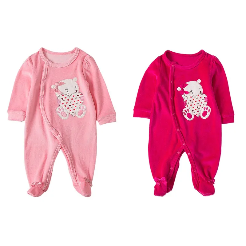 

Autumn Winter Baby Girls Boys Newborn Rompers Cute Cartoon Bear Pattern Velvet Comfortable Warm Jumpsuit Romper For Toodler