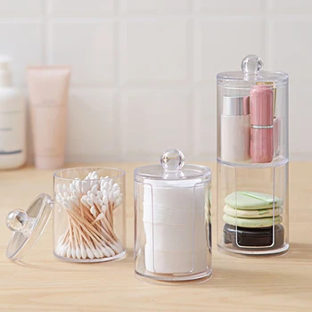 

New Portable Makeup Organizer Make Up Cotton Pad Holder Container Acrylic Cotton Swab Storage Box Cosmetics Storage Case