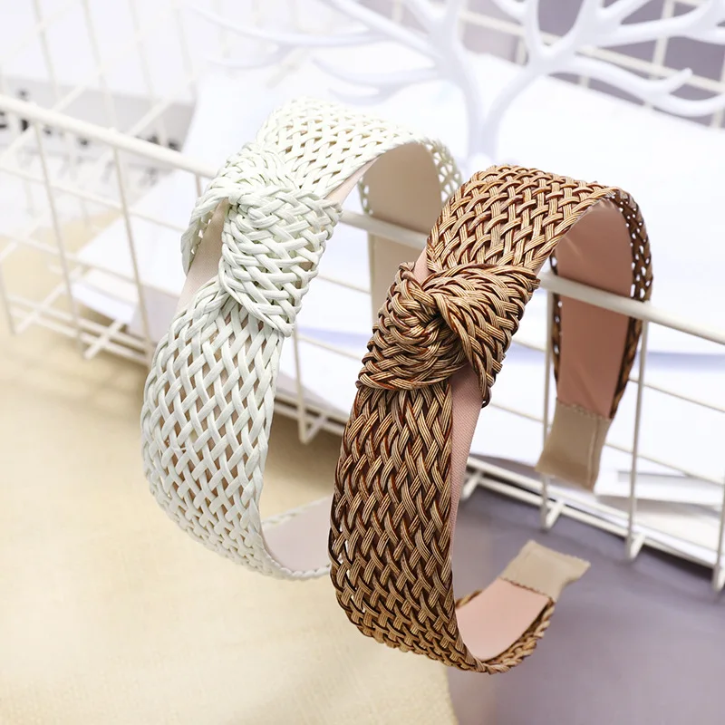 Western Style Retro Hand-woven Knot Hair Bands Large Rims Korean Style Straw Hipster Headband Hair Accessories C333