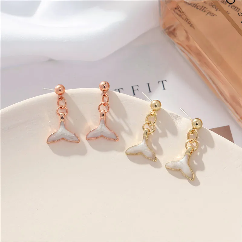

925 needle fishtail temperament simple earrings girl heart earrings temperament short style simple joker fishtail earrings