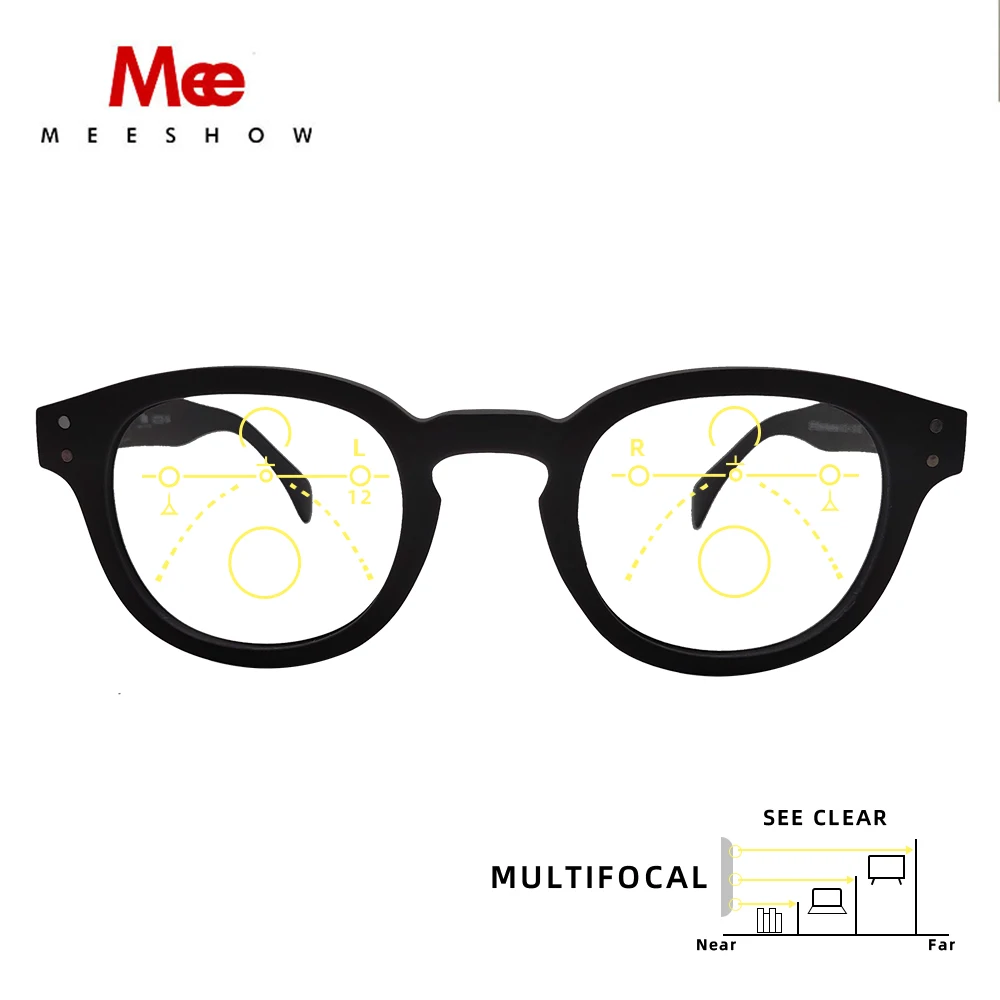Meeshow, Мультифокальные очки для чтения, прозрачные мужские ретро очки, gafas lectura, французский стиль, женские очки с диоптриями, 1513 - Цвет оправы: Black