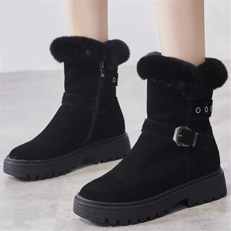Boots Female Women Shoes Ankle 2020 New Winter Thick Short Boot Motorcycle Boots Warm Snow Boots Botas Plush Booties Black Khaki
